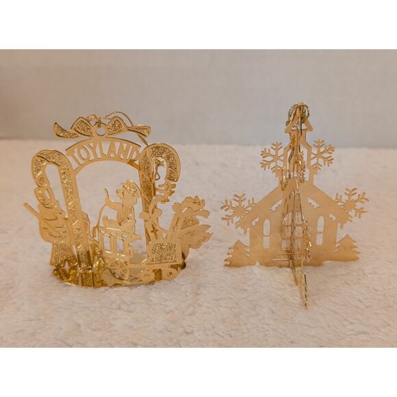 Danbury Mint 1980's Christmas Ornaments Set Of 6 Vintage Gold Plated over Brass - Picture 2 of 5